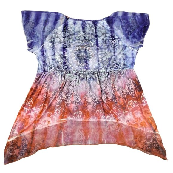 Womens Top Summer Multi-Colored Tie Dye Babydoll Short Sleeve Size 1X JH1039 - Picture 2 of 3